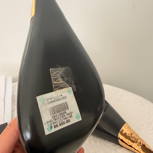 Brand New Saint Laurent  Jeanne Black Slingback Heels with Gold Toe Accent - Picture 8 of 15